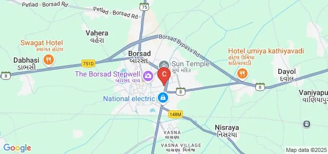 Arts Science and RA Patel Commerce College, Bhadran Map