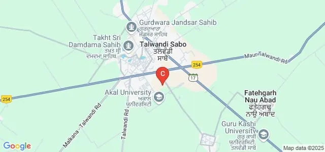 University School of Business Studies, Punjabi University Guru Kashi Campus, Talwandi Sabo Map