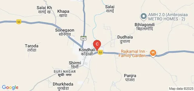 Late Rajendrasingh Alias Baba Vyas Arts and Commerce College, Kondhali Map